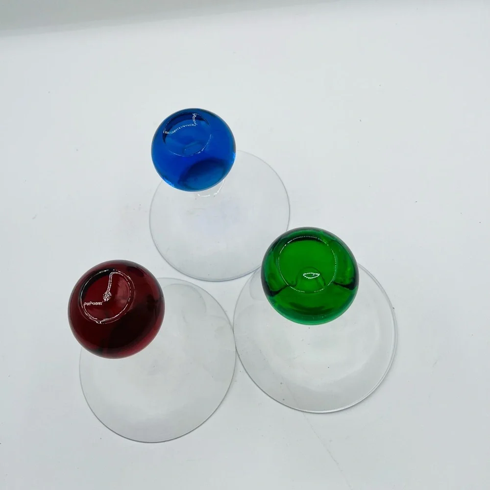Set of 3 Cocktail Glasses with Red, Blue, and Green Ball Bases